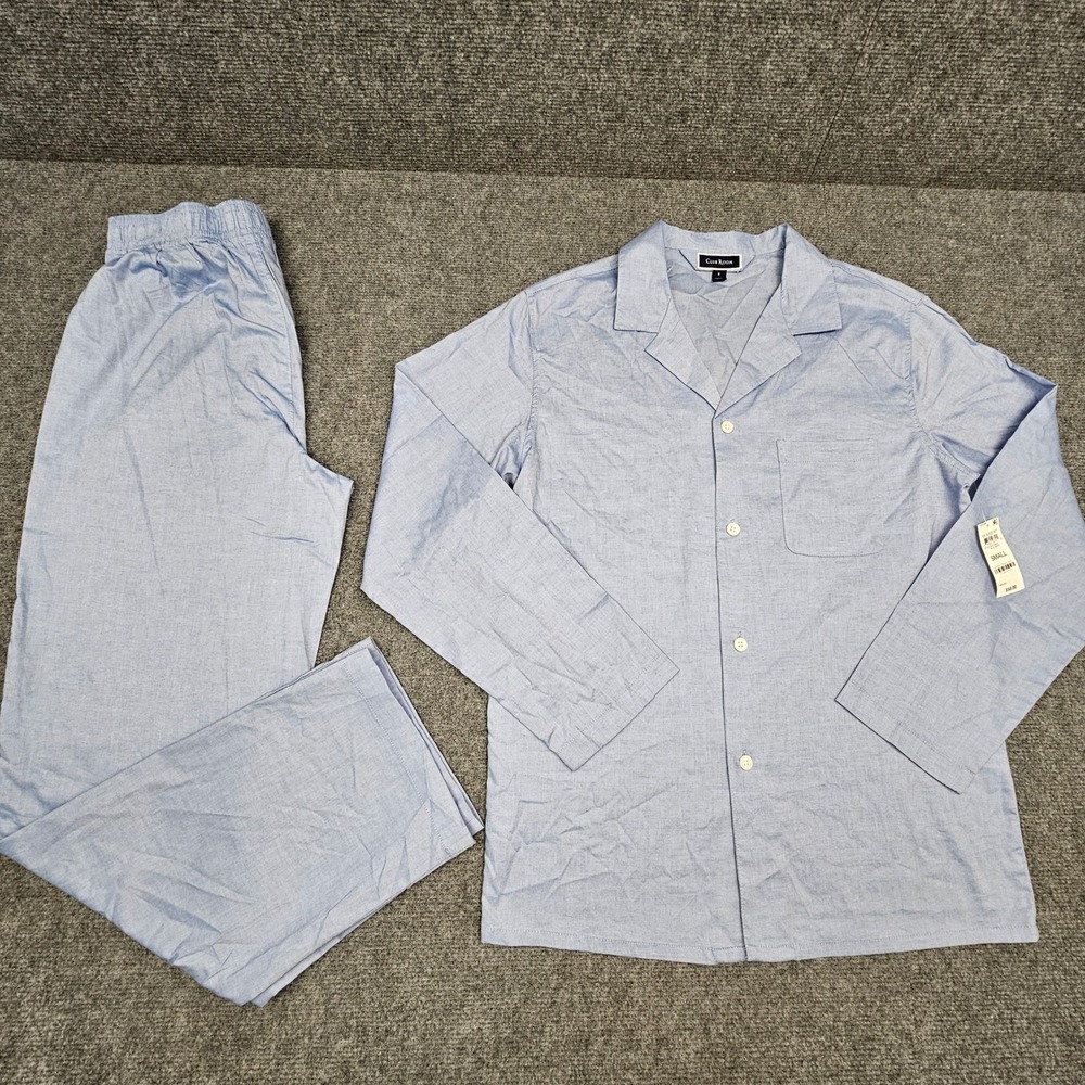 Club Room Mens Pajama Set 100% Cotton Sleepwear Loungewear Blue Small NEW